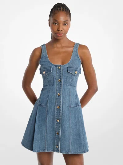 Michael Kors Pleated Denim Mini Dress In Blue