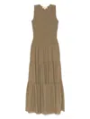 Michael Kors Olive Green Long Dress With Shirred Effect In Beige