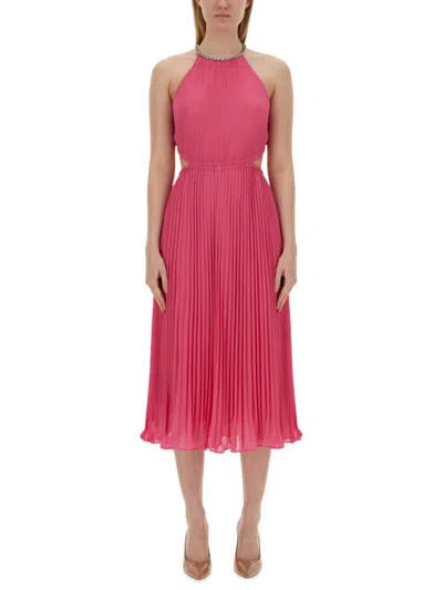 Michael Kors Pleated Georgette Dress With Cut-out Details In Pink