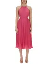 Michael Kors Pleated Georgette Dress With Cut-out Details In Pink