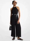Michael Kors Pleated Georgette Halter Jumpsuit In Black