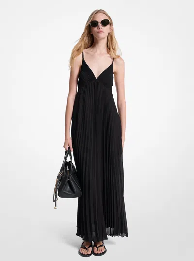 Michael Kors Pleated Georgette Maxi Dress In Black