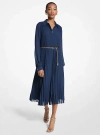 Michael Kors Pleated Georgette Shirtdress In Blue