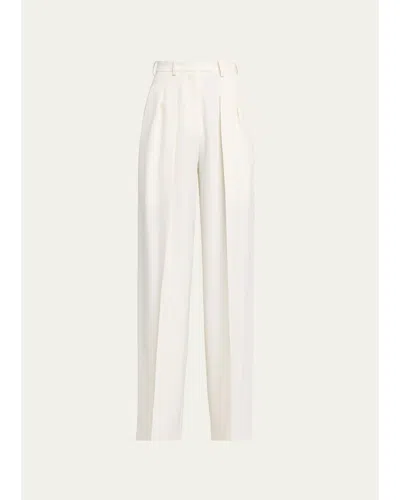 Michael Kors Pleated High-rise Wool Pants In Ivory