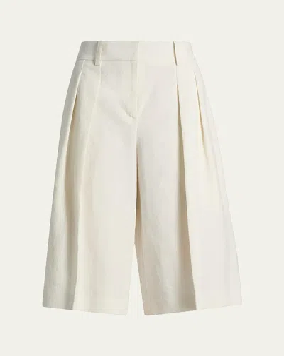 Michael Kors Pleated Knee-length Linen Shorts In Neutral