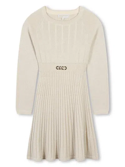 Michael Kors Kids' Pleated Knitted Dress In Neutrals
