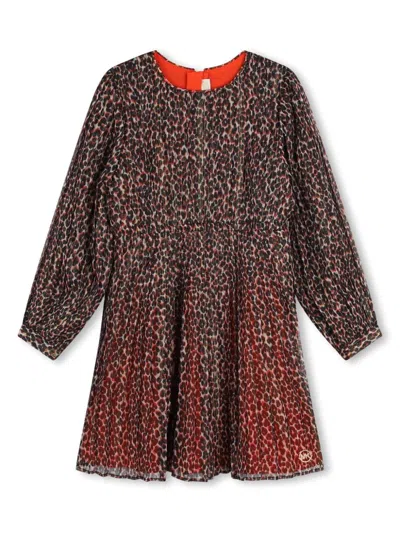 Michael Kors Kids' Pleated Leopard-print Dress In Red