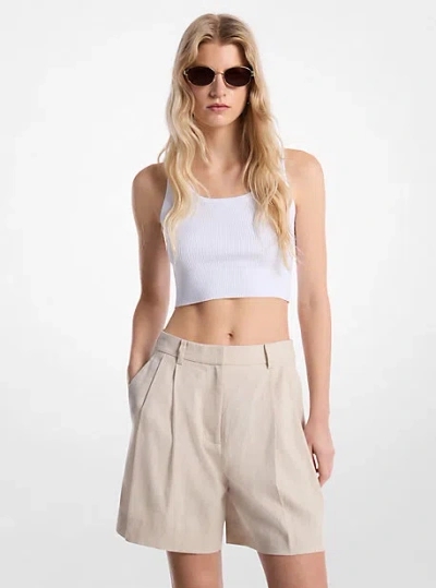 Michael Kors Pleated Linen And Cotton Shorts In Natural