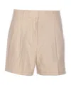 Michael Kors Pleated Linen And Cotton Shorts In Nude