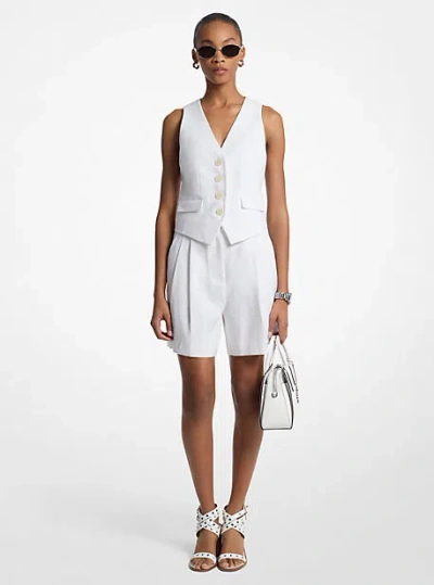 Michael Kors Pleated Linen And Cotton Shorts In White