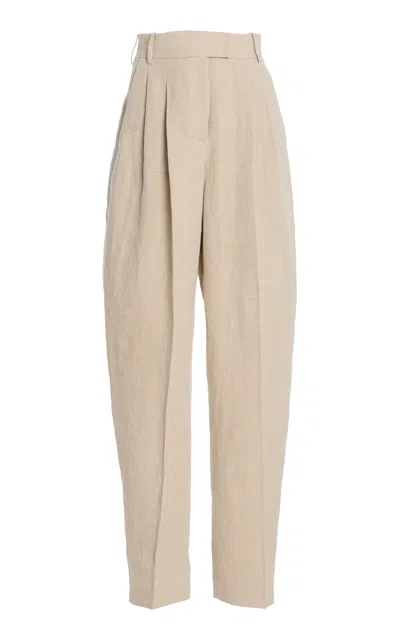 Michael Kors Pleated Linen Serge Straight-leg Pants In Neutral
