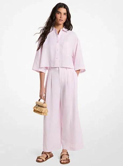 Michael Kors Pleated Linen Wide Leg Pants In Pink