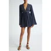 Michael Kors Polka Dot Pleated Fit-flare Mini Dress In Midnight/optic White