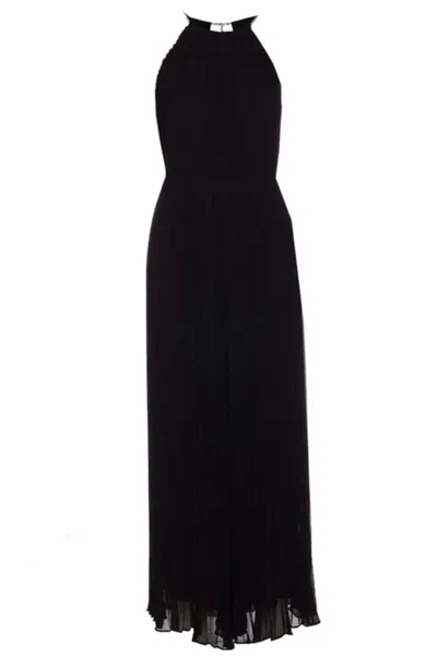 Michael Kors Pleated Maxi Dress With High Neckline In Black