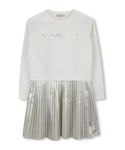Michael Kors Pleated Metallic-effect Sweatshirt Dress In White