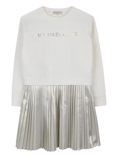 Michael Kors Kids' Pleated Metallic-effect Sweatshirt Dress In White
