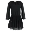 Michael Kors Pleated Mini Long Sleeve Dress In Black Polyester In Black