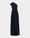 Michael Kors Pleated One-shoulder Gown In Blue