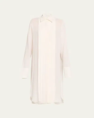 Michael Kors Pleated Placket Silk Georgette Midi Shirtdress In Multi