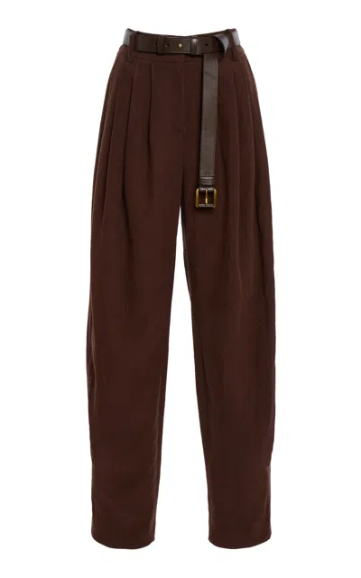 Michael Kors Pleated Sand Washed Linen Suiting Barrel Pants In Brown