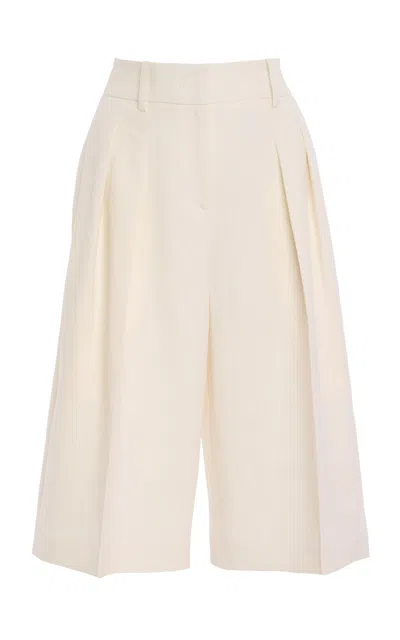 Michael Kors Pleated Sand Washed-linen Suiting Knee-length Shorts In Neutral