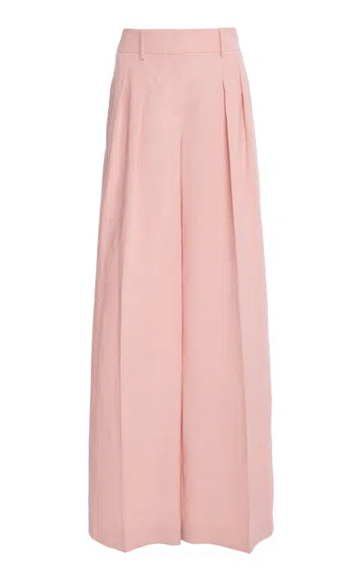 Michael Kors Pleated Sand Washed Linen Suiting Wide-leg Pants In Pink