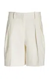 Michael Kors Belt Loops Linen Blend Shorts In Nude