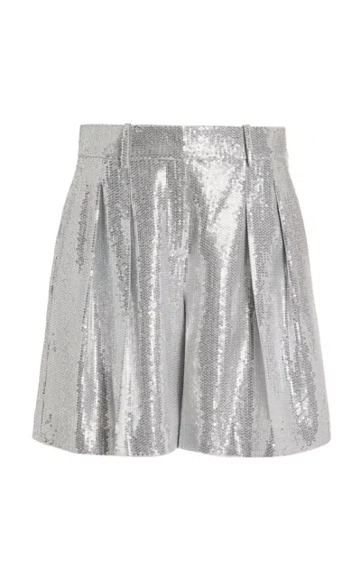 Michael Kors Pleated Sequin Shorts In Silver