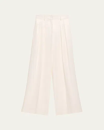 Michael Kors Pleated Sequin Wide-leg Slouch Trousers In Optic Whit