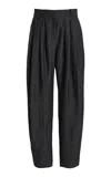 Michael Kors Pleated Sharkskin Linen Barrel Pants In Gray