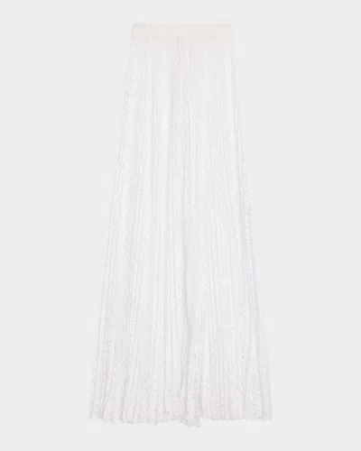 Michael Kors Pleated Sheer Floral Lace Maxi Skirt In Optic Whit