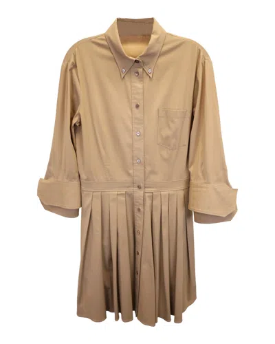 Michael Kors Pleated Shirt Dress In Beige Cotton