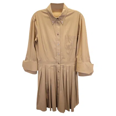 Pre-owned Michael Kors Pleated Shirt Dress In Beige Cotton In Brown