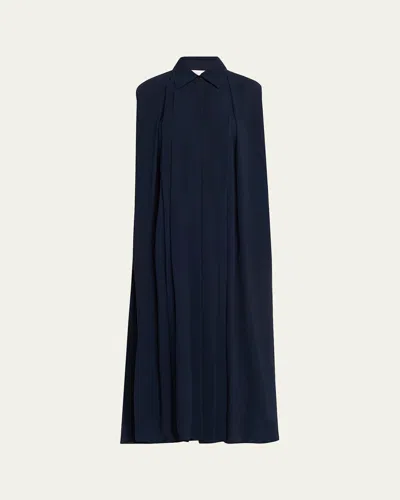 Michael Kors Pleated Silk Sleeveless Midi Shirtdress In Blue