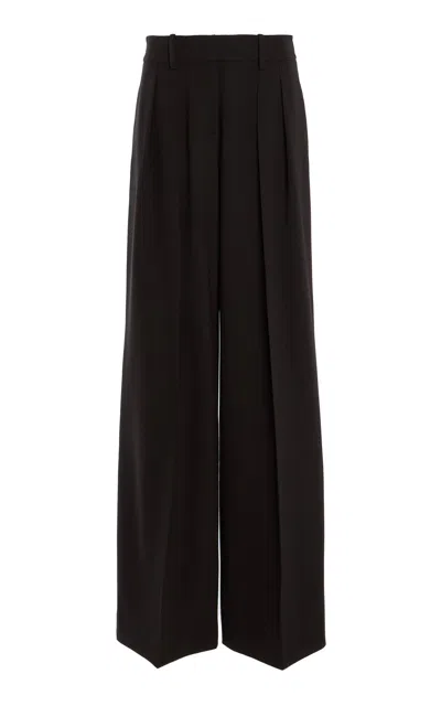 Michael Kors Pleated Stretch-wool Wide-leg Pants In Brown
