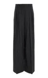 Michael Kors Pleated Stretch-wool Wide-leg Pants In Dark Grey