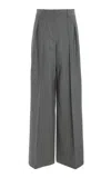 Michael Kors Pleated Stretch-wool Wide-leg Pants In Grey
