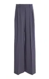 Michael Kors Pleated Stretch-wool Wide-leg Pants In Purple