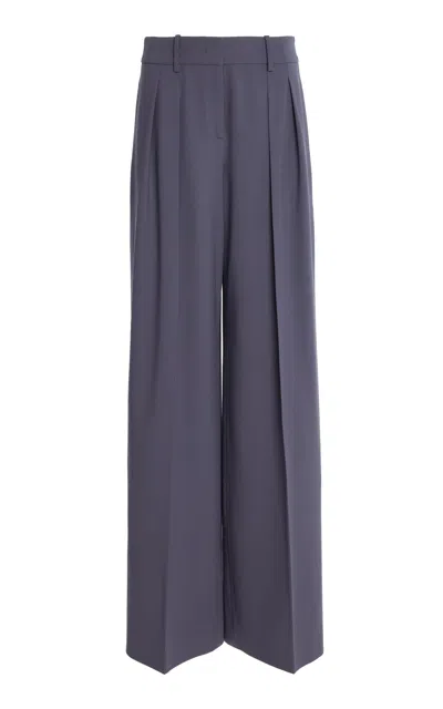 Michael Kors Pleated Stretch-wool Wide-leg Pants In Purple