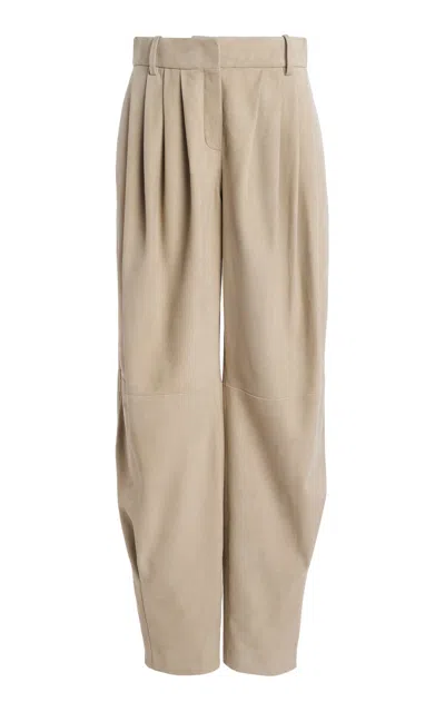 Michael Kors Pleated Suede Barrel Pants In Neutral