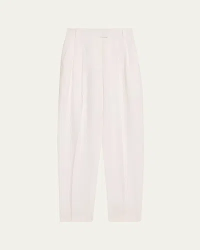 Michael Kors Pleated Tapered Linen Trousers In White