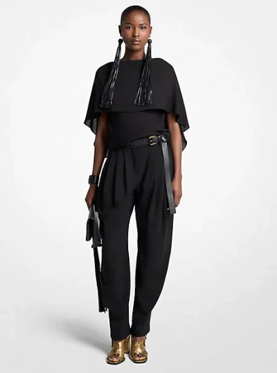 Michael Kors Pleated Tissue Wool Crepe Barrel Trousers In Black