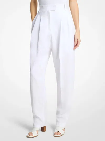 Michael Kors Pleated Washed Linen Trousers In White