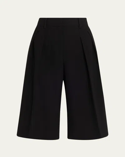 Michael Kors Pleated Wide-leg Bermuda Shorts In Black