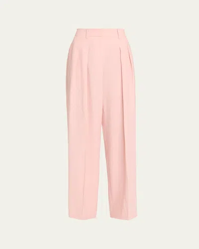Michael Kors Pleated Wide-leg Linen Trousers In Pink