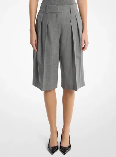 Michael Kors Pleated Wool Blend Trouser Shorts In Gray