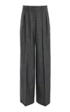 Michael Kors Pleated Wool-silk Jaspe Wide-leg Pants In Grey