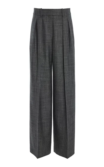 Michael Kors Pleated Wool-silk Jaspe Wide-leg Pants In Grey