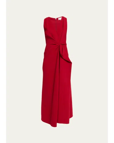 Michael Kors Pleated Wool-blend Gathered Midi Dress In Ruby