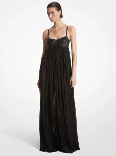 Michael Kors Plongé Leather And Chiffon Jersey Empire Gown In Black
